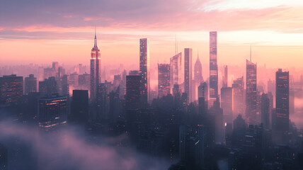 city skyline at sunset