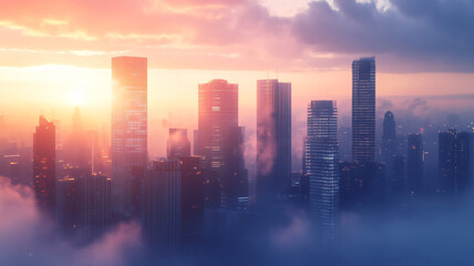 city skyline at sunset