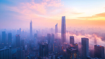 city skyline at sunset