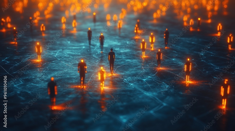 Poster a field of glowing human figures connected by a web of light.