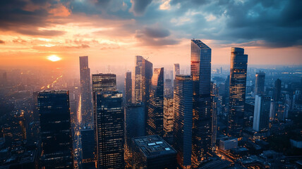 Fototapeta premium city skyline at sunset