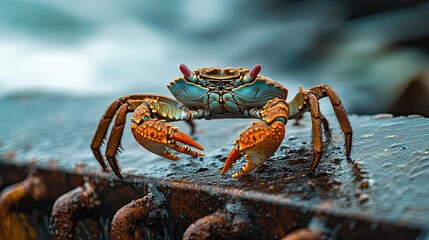 crab isolated on metal background