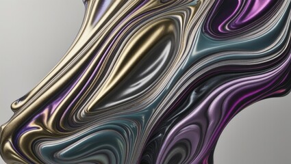 Abstract iridescent liquid swirl background, gold, purple, teal, silver, abstract pattern, digital art