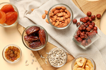 Dried fruits, concept of tasty healthy food