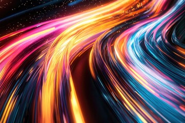 Vibrant Abstract Light Trails in Motion - Dynamic Neon Colors and Speed Concept