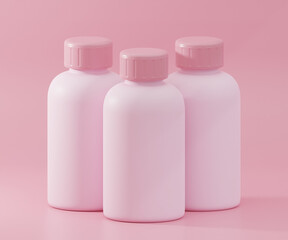 Pink Bottle Design Mockup with Pink Backdrop, 3D rendering