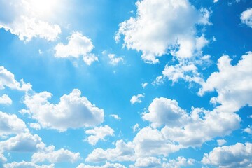 Natural and cloudy fresh blue sky background. Natural sky beautiful blue and white texture background. Blue sky and cloud on summer daytime. Blue sky and white clouds of daytime , ai