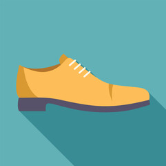 Yellow leather male formal shoe with long shadow standing on turquoise background