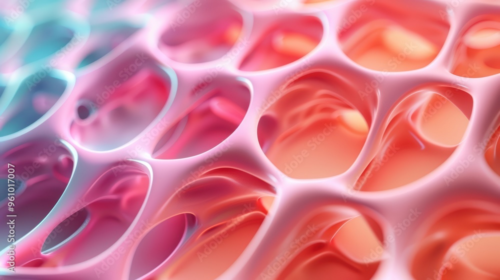 Fototapete abstract colorful 3d rendered organic structure with soft pastel tones and smooth curves