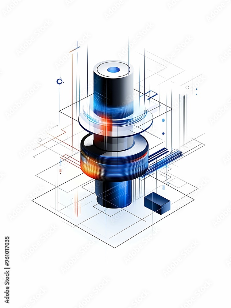 Poster futuristic 4d image holography technology isometric fantasy background in color pencil style with cl