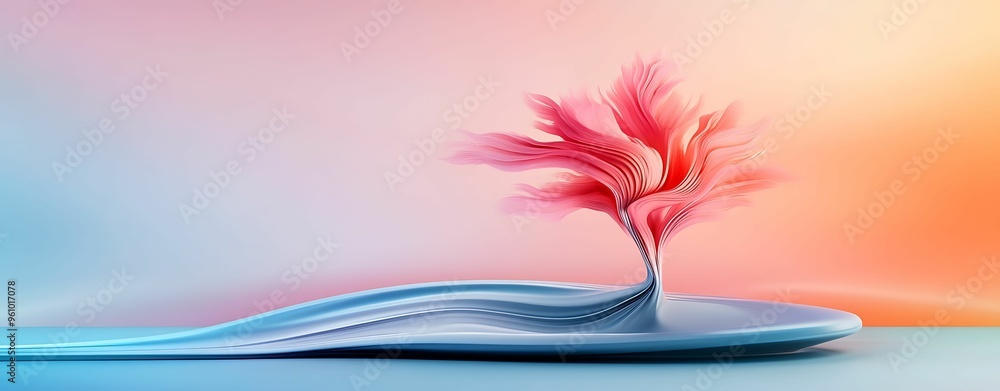 Poster serene 4d watercolor image visualization display with tilt perspective on pastel background enhanced