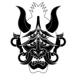 Hand drawn traditional tattoo of a Japanese oni mask silhouette 43