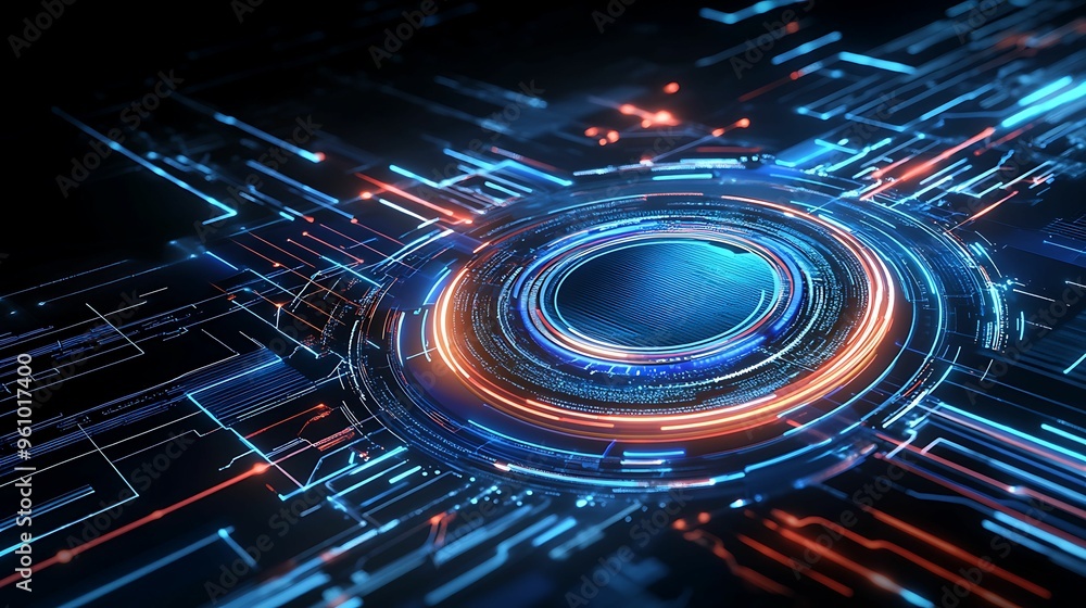 Poster futuristic 4d image visualization technology in doodle style abstract background with enhanced clari