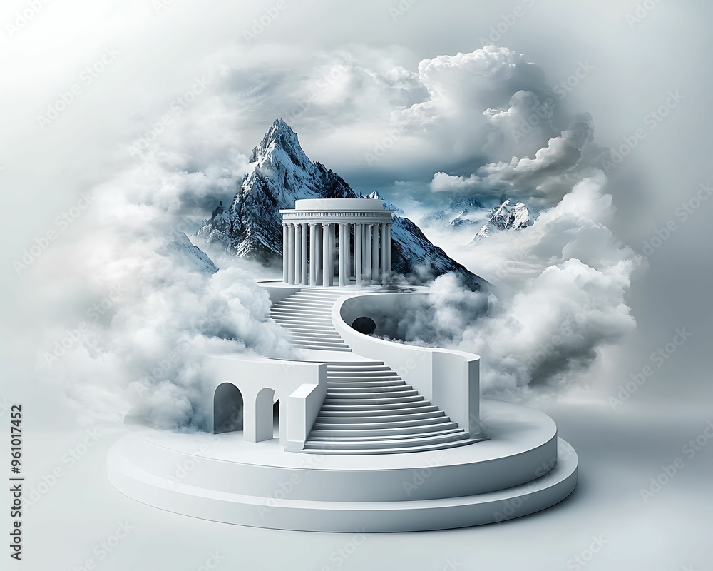 Poster vibrant 4d dimensional panini projection in digital painting style on soft pastel background with cl