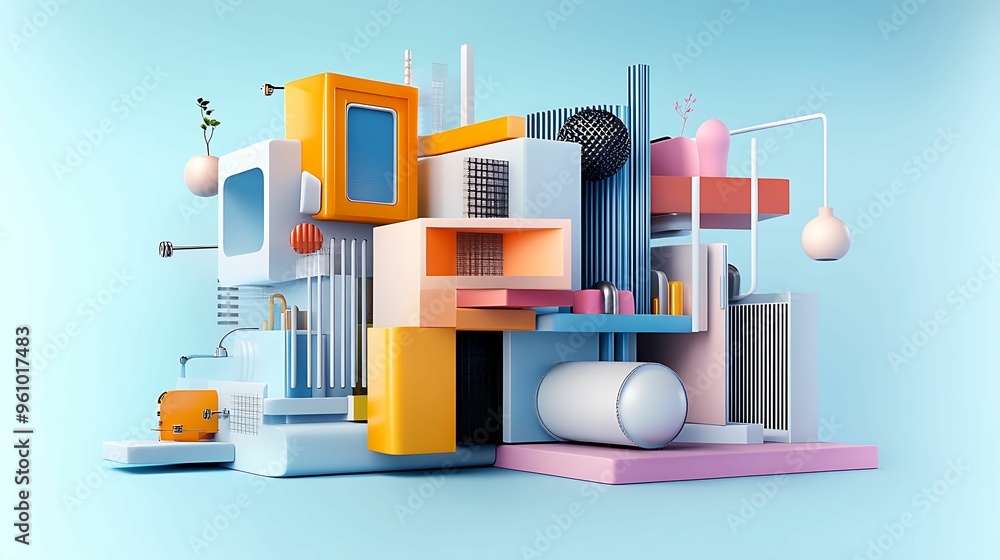 Poster futuristic 4d image perception concept in isometric view on pastel background with high detail and s