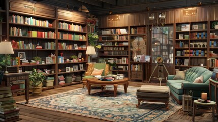 This 3D model features a cozy neighborhood bookstore, filled with shelves of books, comfy reading nooks, and a welcoming atmosphere. Perfect for visualizing a quaint shopping experience