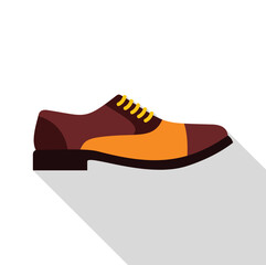 Side view of a brown and orange leather and suede men's dress shoe with laces