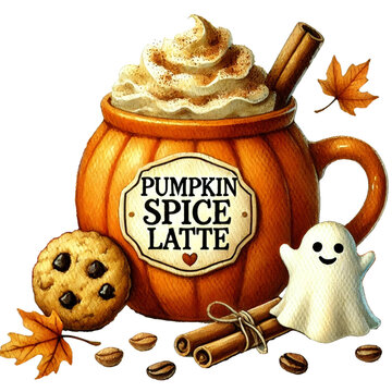 Watercolor Autumn Fall Pumpkin Spice Lette Clipart , Halloween and fall autumn coming