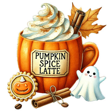 Watercolor Autumn Fall Pumpkin Spice Lette Clipart , Halloween and fall autumn coming