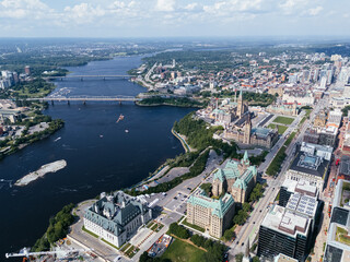 Fototapeta premium aerial city view of the skyline of downtown Ottawa, including Parliament buildings Ottawa, Ontario Canada
