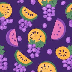 seamless pattern of juicy grapes and melons with simple shapes