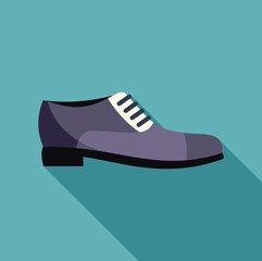 Purple leather shoe with laces casting long shadow, isolated on turquoise background