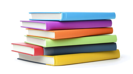 Vibrant stack of multi-colored books neatly arranged and isolated on a white background, perfect for educational and literary themes.