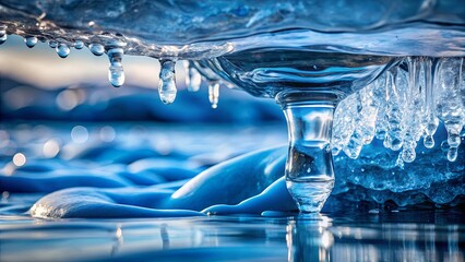 Close-up of a melting ice cap with water running down its sides