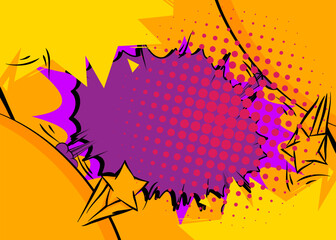 Cartoon purple yellow background, comic book backdrop. Retro vector comics pop art design.