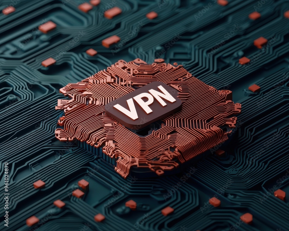 Poster a close-up of a vpn symbol on a circuit board, representing digital security and internet privacy te