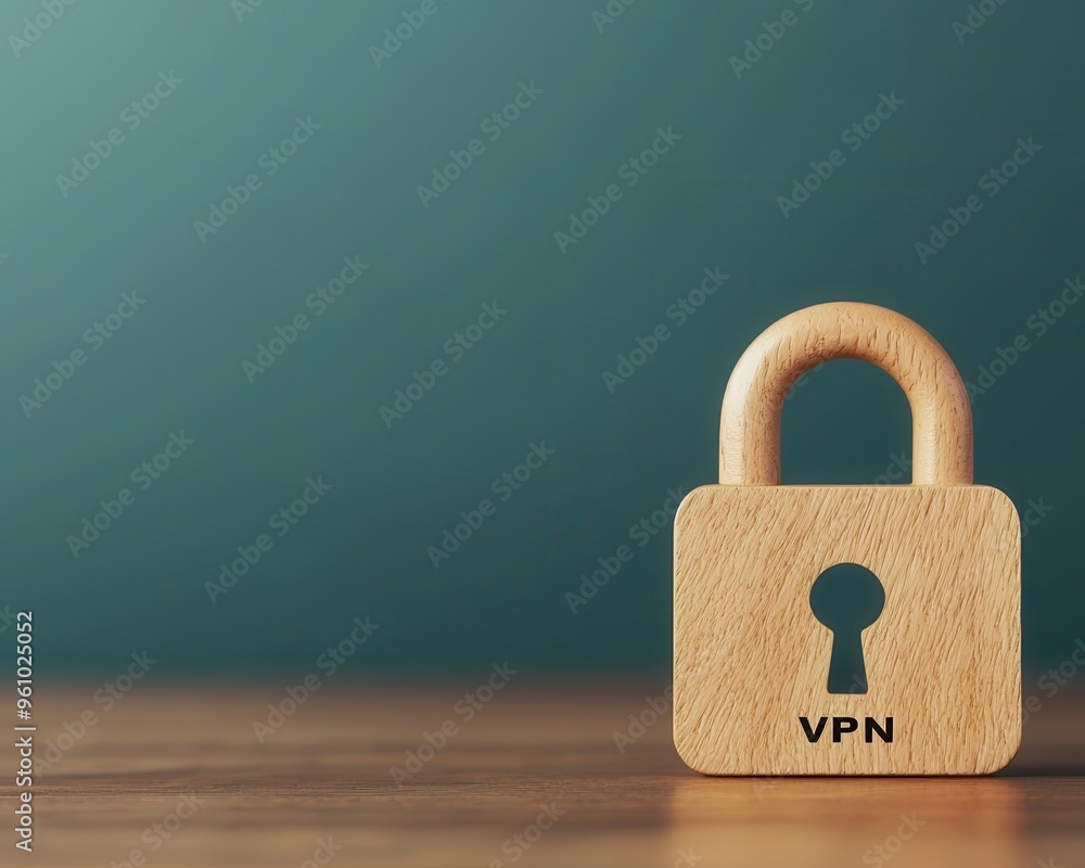 Poster a wooden padlock with a keyhole, representing security and privacy. ideal for vpn and cybersecurity 