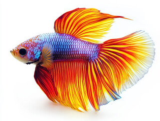 Fototapeta premium Graceful Baby Betta Fish Swimming in Vibrant Colors on White Background