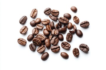 Obraz premium A collection of roasted coffee beans on a white background.