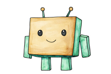 A cute, cartoon-style robot character with a smiling face and colorful limbs, perfect for playful and creative projects.