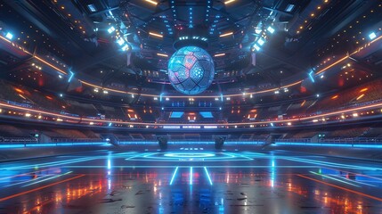 Obraz premium Futuristic Arena with Neon Lights and Disco Ball