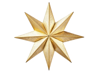 A stunning golden star with eight points, perfect for holiday decorations, arts, and crafts, adding elegance and charm.