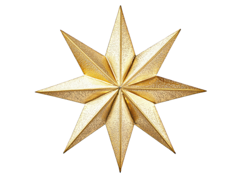 A stunning golden star with eight points, perfect for holiday decorations, arts, and crafts, adding elegance and charm.