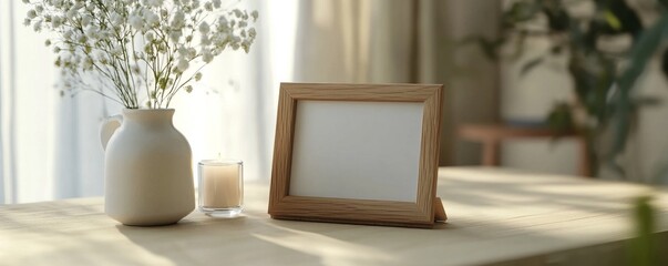 Obraz premium Modern Engraved Personalized Wooden Photo Stand with Sleek Design - 3D Illustration