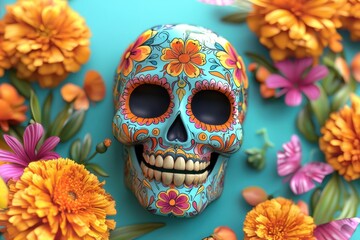 Sugar Skull with Flowers.