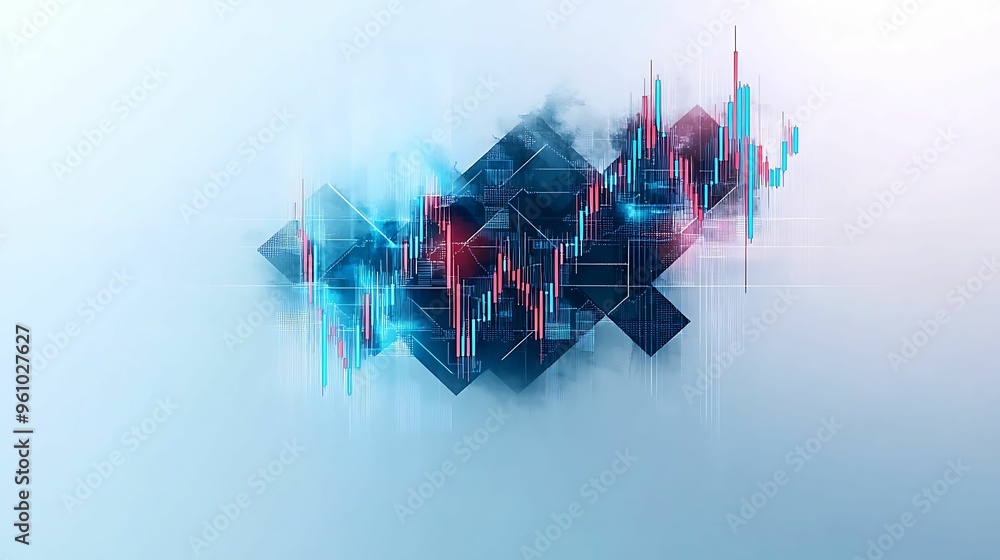Poster real-time data visualization of bullish stock markets - top view watercolor style minimal pastel bac