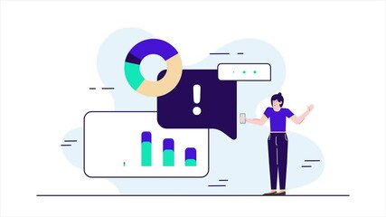 a person engaged in data analysis surrounded by various charts and graphs illustration business animated video - Powered by Adobe