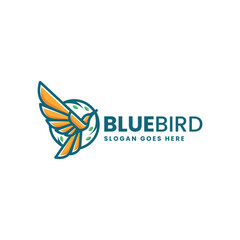 Vector Logo Illustration Blue Bird Simple Mascot Style