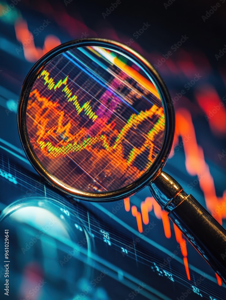 Poster a magnifying glass is looking at a graph with a lot of numbers and lines