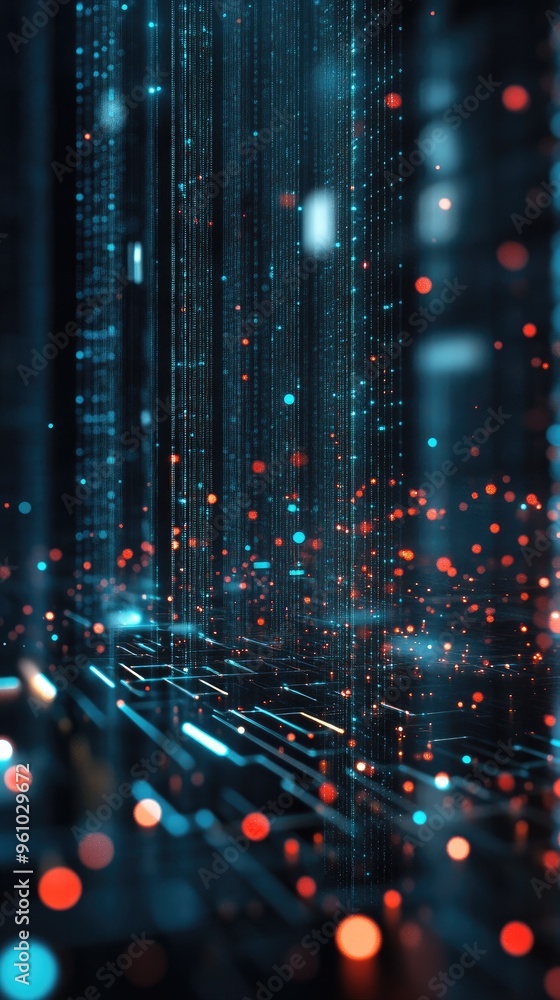 Poster a stunning digital background featuring glowing particles and data streams, perfect for technology a