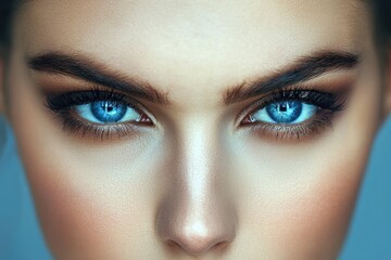 Obraz premium Close-up portrait capturing striking blue eyes and flawless skin, showcasing beauty and elegance in stunning detail.