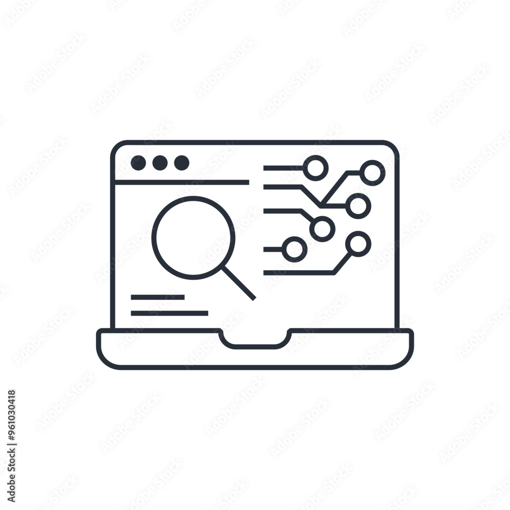 Poster internet search master. search engine optimization. vector linear icon isolated on white background.