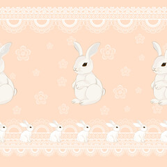 Elegant Bunny Pattern with Lace and Floral Motifs