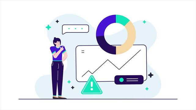 a person analyzing data charts with graphs and pie chart for business performance evaluation illustration business animated video