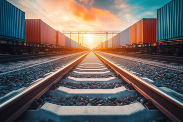 Obraz premium freight train with cargo containers