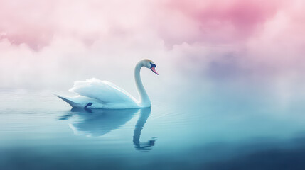 Fototapeta premium Serene Swan: Graceful Elegance in Still Waters
